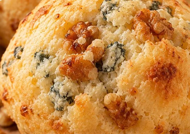 Chipa con queso azul y trozos de nuez